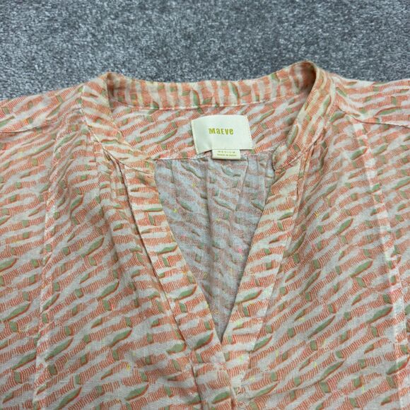 Maeve Anthropologie Textured Striped Tunic Blouse Womens Medium Orange V-Neck - Picture 4 of 13